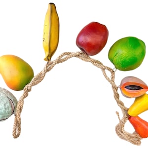 Vintage Italian Hand Painted Ceramic Fruit And Vegetable On Hangable Rope, Hanging Fruit Vegetable Garland, Kitchen Wall Decor