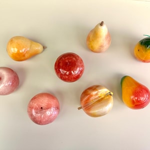 Onyx Marble Stone Hand Carved Fruit Apple, Pear, Orange, Peach, Pineapple Hand Carved Fruit, Onyx Marble Stone, Made in Italy