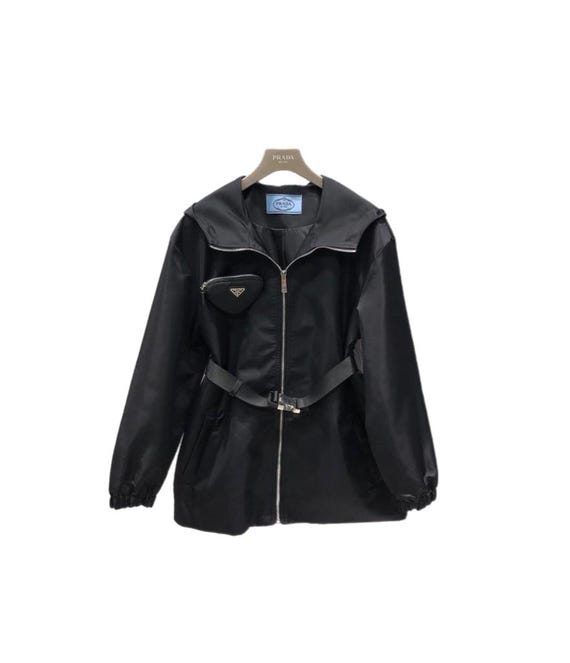 Prada Black Hooded Nylon Triangle Pouch Jacket Size 38 - Etsy Israel
