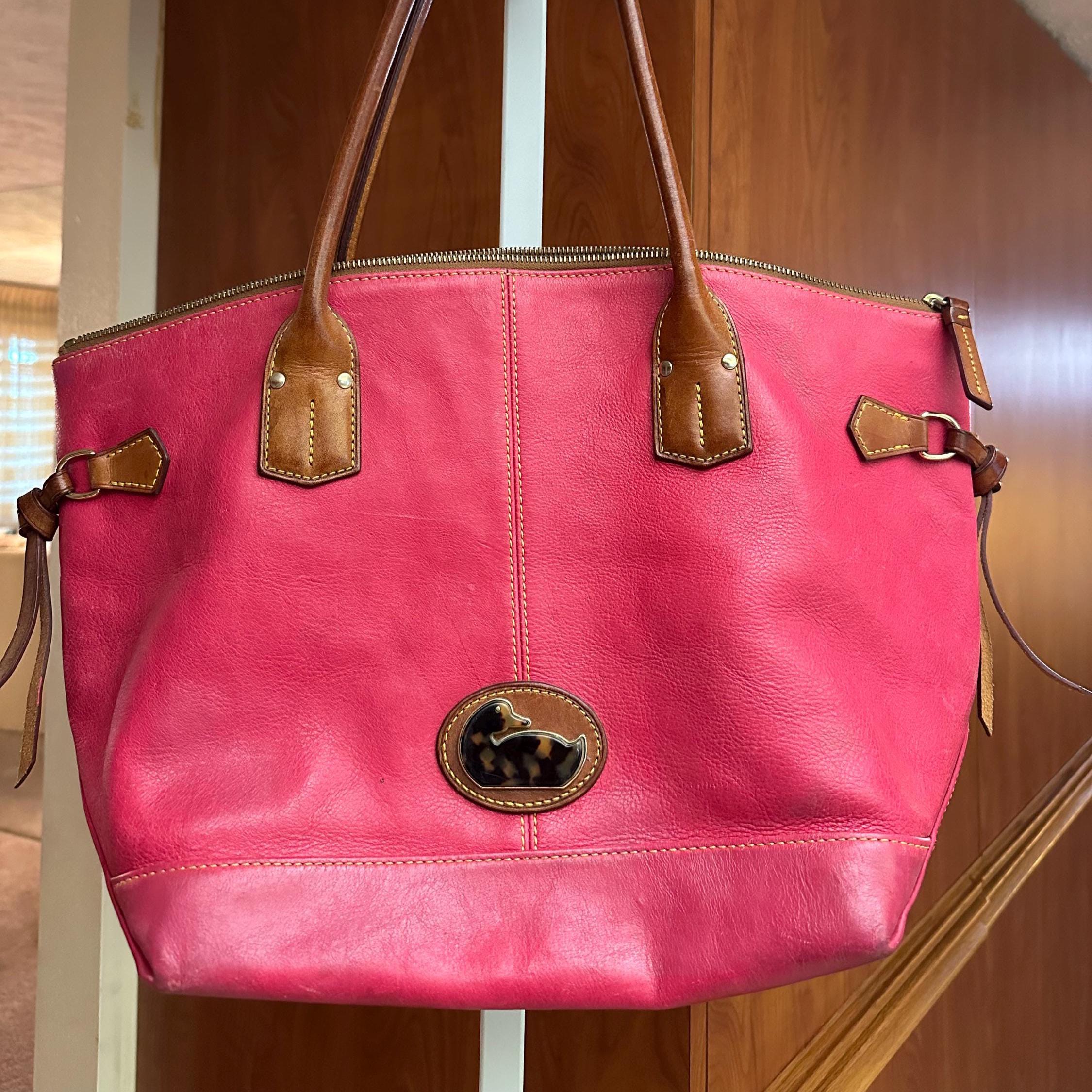 Dooney Bourke Red Leather Champ Tote Bag With Tortoise Shell