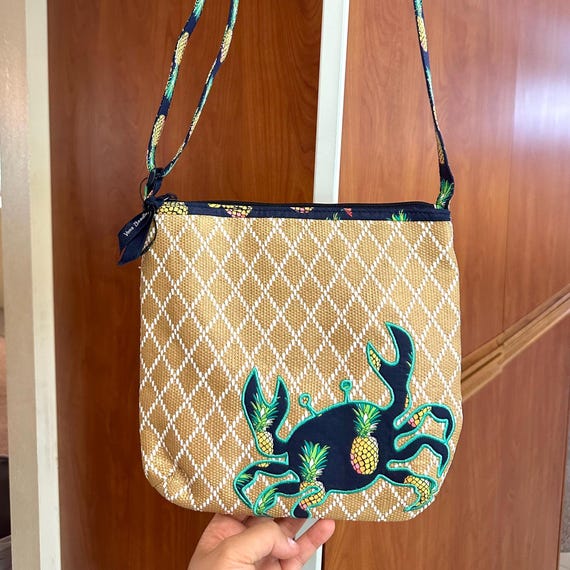 Vera Bradley Beach Jute Straw Crossbody Bag With Embroidered Crab