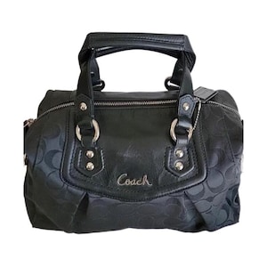 Coach Ashley Women’s Black Signature C Sateen Satchel Shoulder Handbag F19242, Black Coach Signature C Canvas Leather Top Handle Handbag