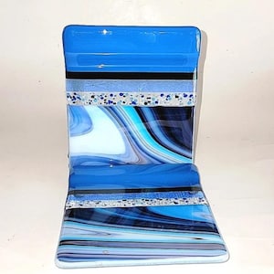Blue Fused Glass Swirl Drink Coasters Set Of 4, Murano Glass Theme Drink Coasters