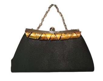 Sac De Soirée Vintage En Daim Noir Avec Intérieur Satin - Zippé, Style Pochette Plate