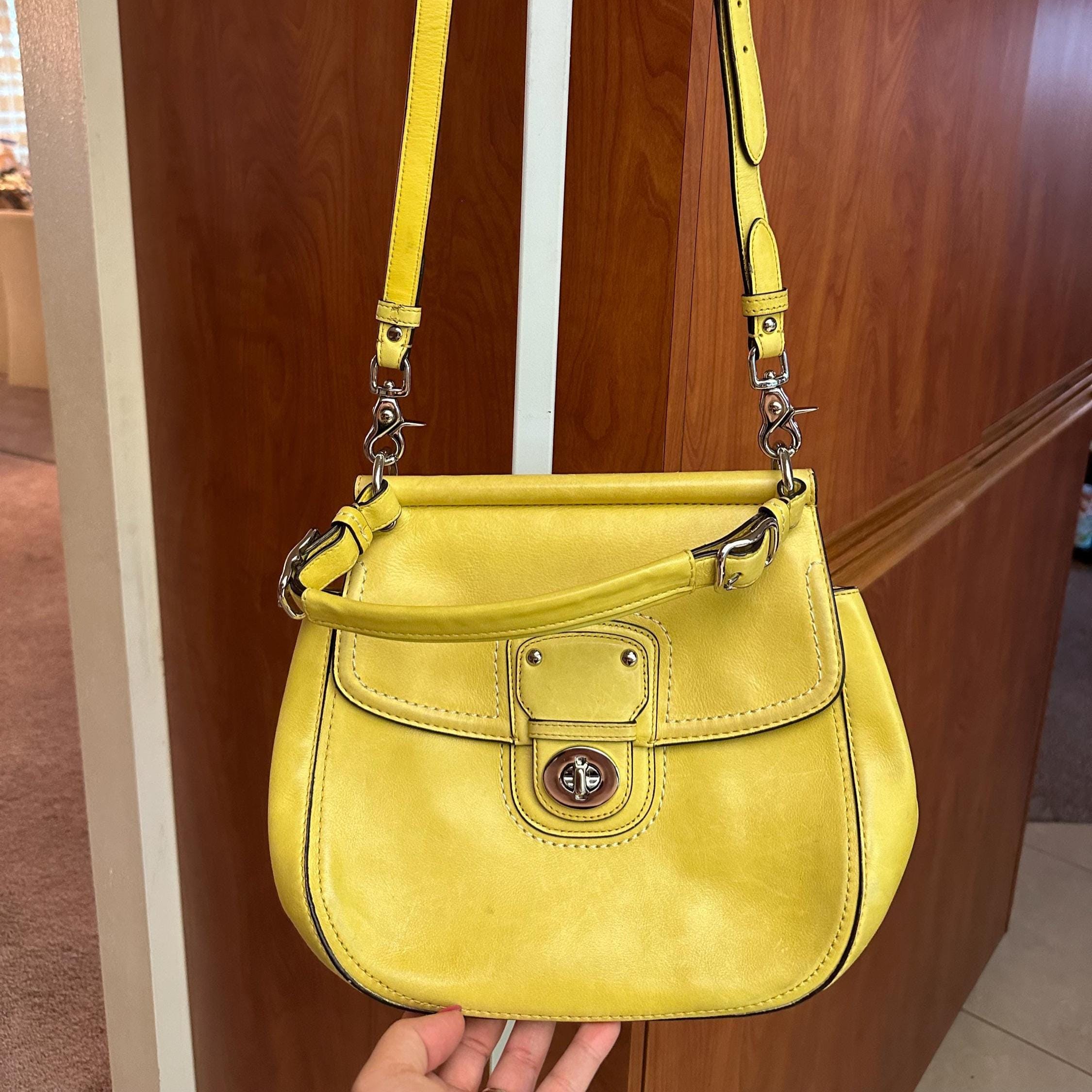 Coach Willis Yellow Leather Flap Top Handle Crossbody Bag C1269