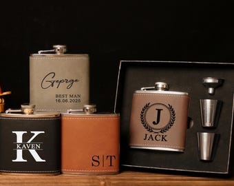 Personalized Leather Flask for Men,Groomsmen Gifts,Best Man Gifts,Leather Hip Flask,Bachelor Party Gifts,Custom Engraved Flask for Groomsmen
