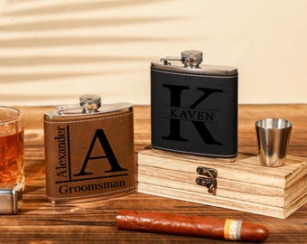 Personalized Leather Flask for Men, Personalized Hip Flask, Groomsmen Gifts, Custom Groomsmen Flask, Best Man Gifts, Groomsmen Proposal