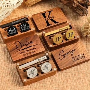 Custom Cufflinks for Wedding, Engraving Groomsmen Cufflinks, Best Man Gift, Personalization Wedding Cuff Links Tie Clip Set, Custom Tie Clip