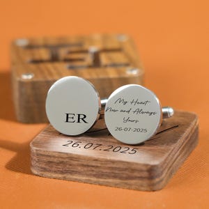 Custom Engraved Cufflinks - Wood Box Optional, personalized Wedding Day Cufflinks for Groom groomsmen, Anniversary Gift, Gift for Husband