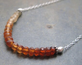 Ombre Garnet Necklace - Shaded Hessonite Garnet Thin Chain Choker - Sterling Silver Choker