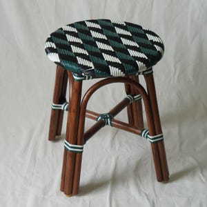 Handwoven Rattan Stool with Mixed Weave Pattern – Natural and Synthetic Rattan