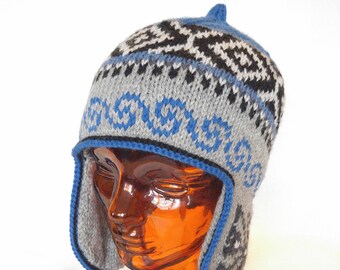 Traditional Peruvian-style Hand Knit Wool Winter Ear Flap Hat, Unisex