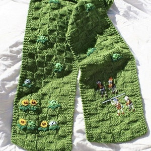 Plants vs Zombies Hand Knit Winter Scarf with Embroidery