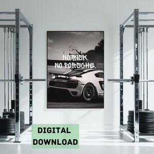 No Risk No Porsche Motivational Mantra Printable Wall Art | Positive Mindfulness Gift for Men Recreational Room and Gym