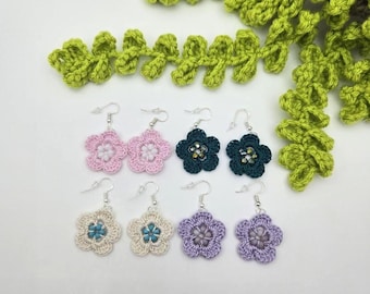 Handmade Crochet Daisy Flower Earrings  Beaded  Jewelry
