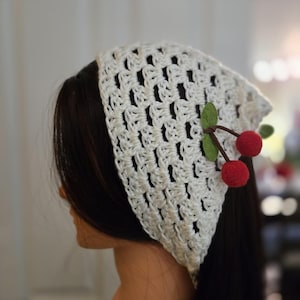 Crochet Cherry Bandana: Boho Hair Scarf, Festival Style