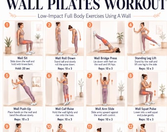 Wall Pilates Workout Printable, Low Impact Full Body Exercise Chart, Beginner Pilates Wall Routine PDF, Home Fitness Digital Download