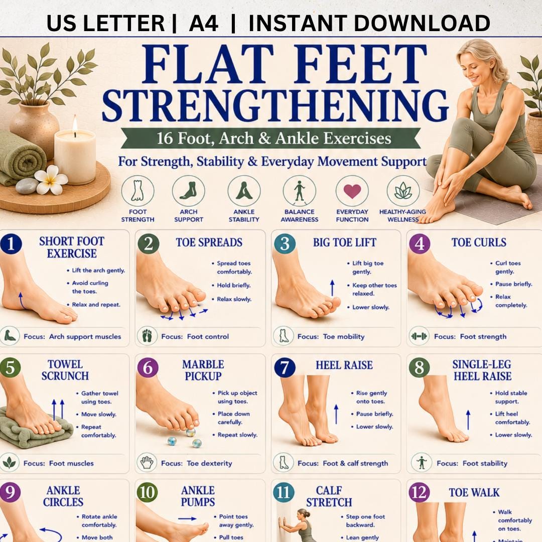 Flat Feet Strengthening Exercises Printable, Foot Arch Strength Workout ...