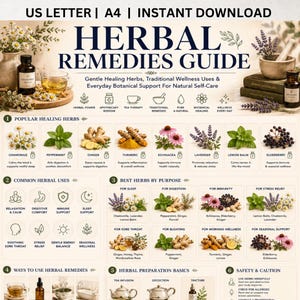 Peut inclure: Guide des remèdes à base de plantes, avec des illustrations de camomille, gingembre et lavande. Il détaille les utilisations, les préparations et la sécurité, axé sur le bien-être naturel et le soutien botanique quotidien.