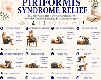 Piriformis-syndrom Reliefübungen zum ausdrucken, Glute & Hüftbeweglichkeits-Routine PDF, Ischiasfreundlicher Stretching-Übungsleitfaden