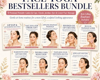 Gesichts Yoga Printable Bundle, Gesichtsmassage Guide, Jawline Wange & Augen Selbstpflege PDF