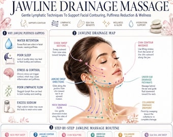Jawline Drainage Massage Printable, Lymphatic Face Massage Guide PDF, Facial Contouring Wellness Chart, Puffiness Reduction Digital Download