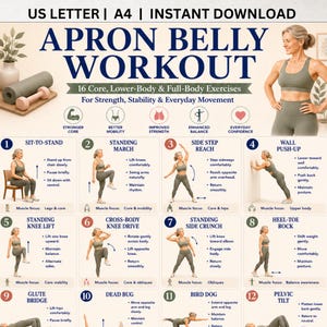 Apron Belly Workout Printable, Core & Lower Belly Exercises PDF, FUPA Workout Routine, Standing Belly Fat Fitness Guide