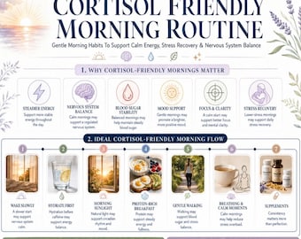 Cortisol Freundliche Morgen-Routine zum Ausdrucken, Nervöse System Wellness PDF, Stress-Recovery-Leitfaden, Calm Energie Morgengewohnheiten Tabelle