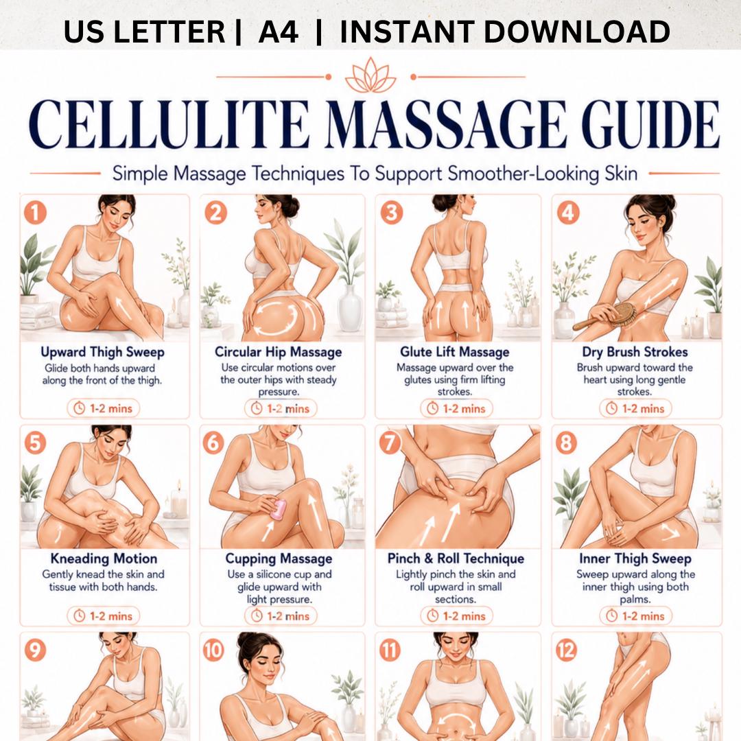 Cellulite Massage Guide Printable, Lymphatic Massage Chart PDF, Body ...