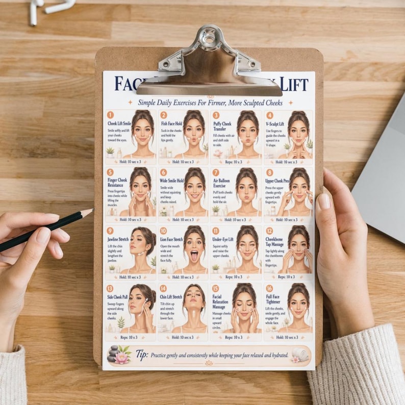 Face Yoga for Cheek Lift Printable, Cheekbone Exercises Chart PDF ...