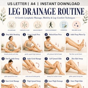 Beindrainage-Routine zum Ausdrucken, Lymphdrainage-Massageanleitung PDF, Geschwollene Beine Reliefübungen