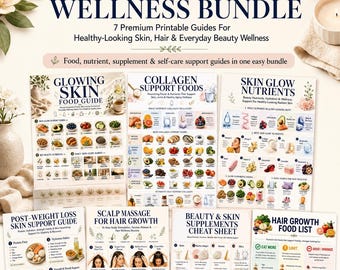 Skin Glow & Hair Wellness Printable Bundle, Beauty Food Guide, Kopfhautmassage Ergänzung PDF