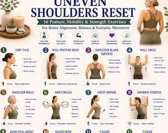 Ungleiche Schultern Zurücksetzen Printable, Haltungskorrektur Übungen PDF, Schulter Ausrichtung & Beweglichkeit Workout-Handbuch