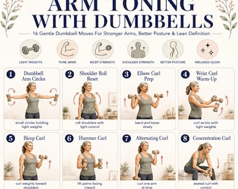 Arm Toning mit Kurzhanteln zum Ausdrucken, Oberarm Workout PDF, Anfänger mit Kurzhantel-Übungen für Frauen