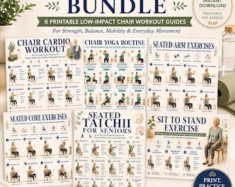 Stuhlübungs-Bundle für Senioren, Sitztraining zum Ausdrucken, sanftes Fitness-PDF mit geringen Auswirkungen