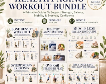 Gesundes Alterungs-Stärke druckbares Bündel, Senior Fitness PDF, Widerstand Band Workout Anleitung
