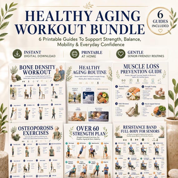 Healthy Aging Strength Printable Bundle, Senior Fitness PDF, Resistance Band Workout Guide