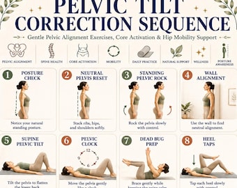 Pelvic Tilt Correction Sequence Printable, Pelvic Alignment Exercises PDF, Core Activation & Hip Mobility Routine