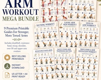 Armtoning Mega Bundle Druckbare Bestseller Bundle Bat Wing Workout PDF Trizeps Oberkörper Heimübungsführer für Frauen