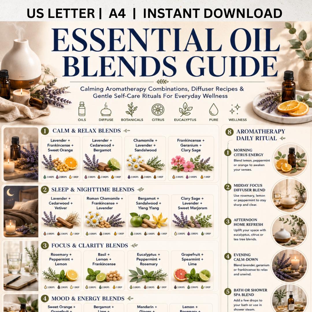 Essential Oil Blends Guide Printable, Aromatherapy Recipes Chart PDF ...