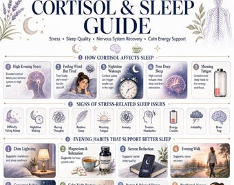 Cortisol & Schlaf-Handbuch zum Ausdrucken, Schlaf-Recovery-Wellness-PDF, Nervensystem-Unterstützungstabelle, ruhige Abendrunde Digitaler Download
