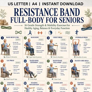 Healthy Aging Strength Printable Bundle, Senior Fitness PDF, Resistance Band Workout Guide image 11