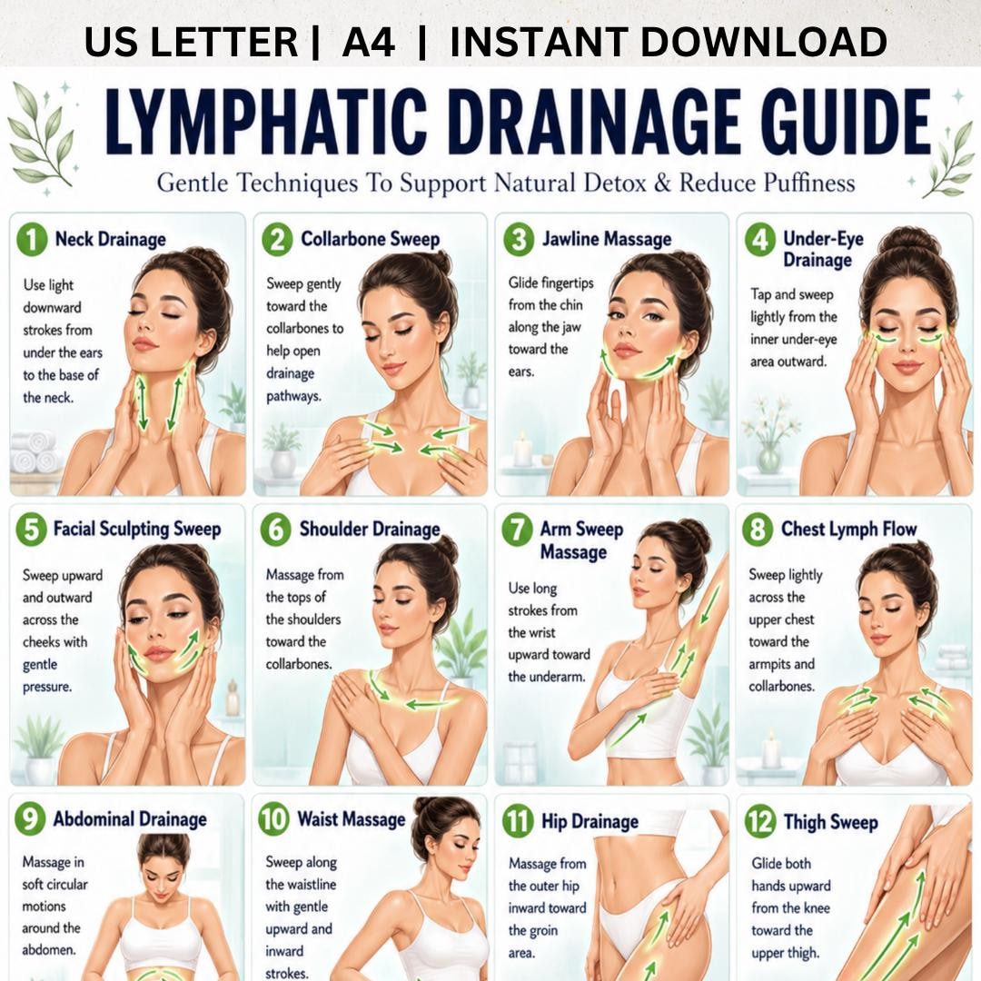 Lymphatic Drainage Guide Printable, Full Body Lymph Massage PDF