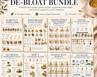 Gut & Bloat Support Printable Bundle, Digestive Wellness PDF, Food Guide und Belly Massage