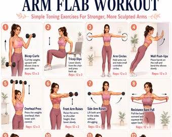 Arm Flab Workout Printable, Arm Toning Exercises Chart PDF, Women’s Upper Body Workout Guide, Dumbbell Arm Workout Poster