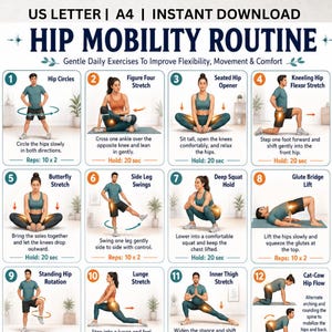 Hip Mobility Routine Printable, Hip Flexibility Exercises PDF, Mobility Stretching Workout Guide, Lower Body Stretch Poster