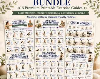 Anfänger At Home Fitness Printable Bundle, PDF mit geringen Auswirkungen, Steh- und Couchübungen