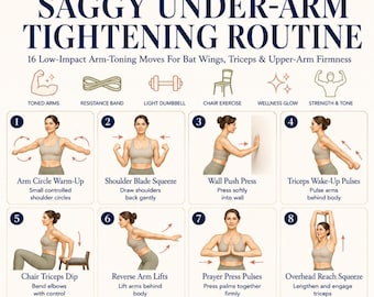 Saggy Under-Arm Straffungs-Routine zum Ausdrucken, Fledermaus-Flügel Workout PDF, Trizep Toning & Arm Firming Übungen