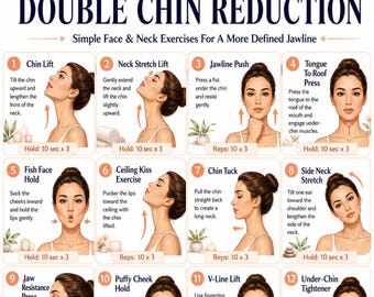 Doppelkinn Reduzierung zum Ausdrucken, PDF Anleitung, Gesichts Yoga & Nacken Toning, Gesichtstraining Poster