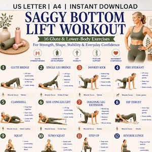 Saggy Bottom Lift Workout Printable, Glute Lift Exercises PDF, Butt Strengthening & Lower Body Workout Guide